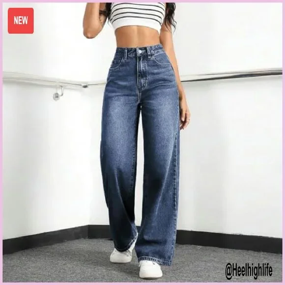 High Waisted Straight Leg Boyfriend Jeans, Stretchy Denim, Baggy Fit - Picture 5 of 7